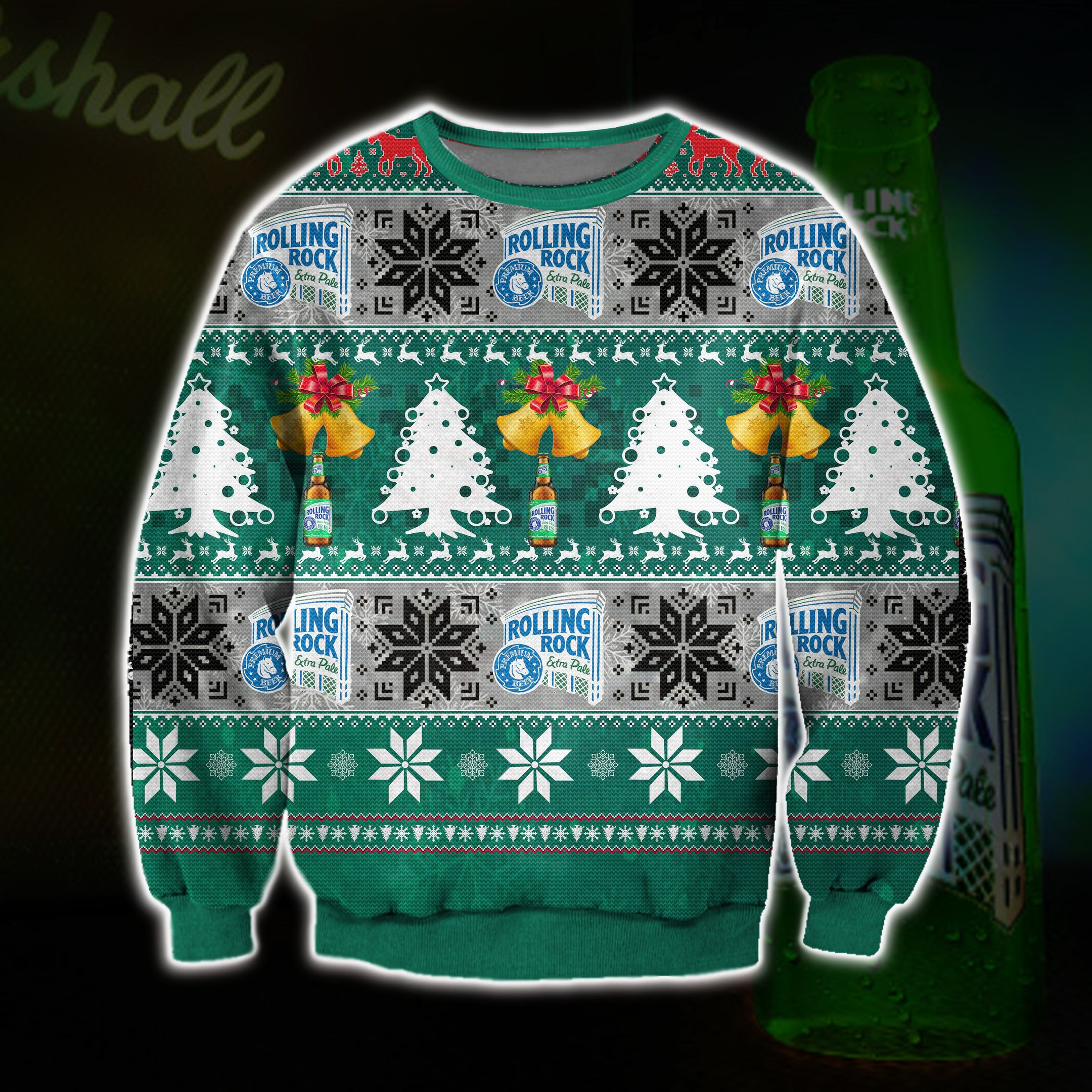 Rolling Rock Knitting Pattern 3D Print Ugly Christmas Sweater Adult 3D Funny Matching for family