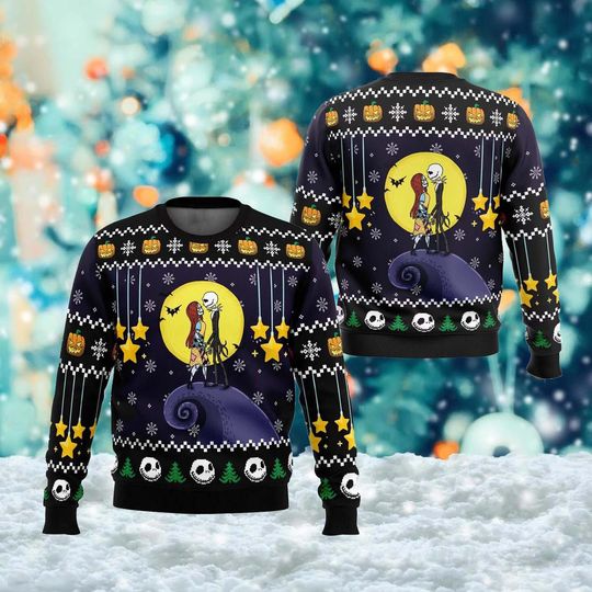 Romantic Skeleton Couple Ugly Sweatshirt, His And Her Nightmare Halloween Xmas Ugly Sweatshirt - Image 4
