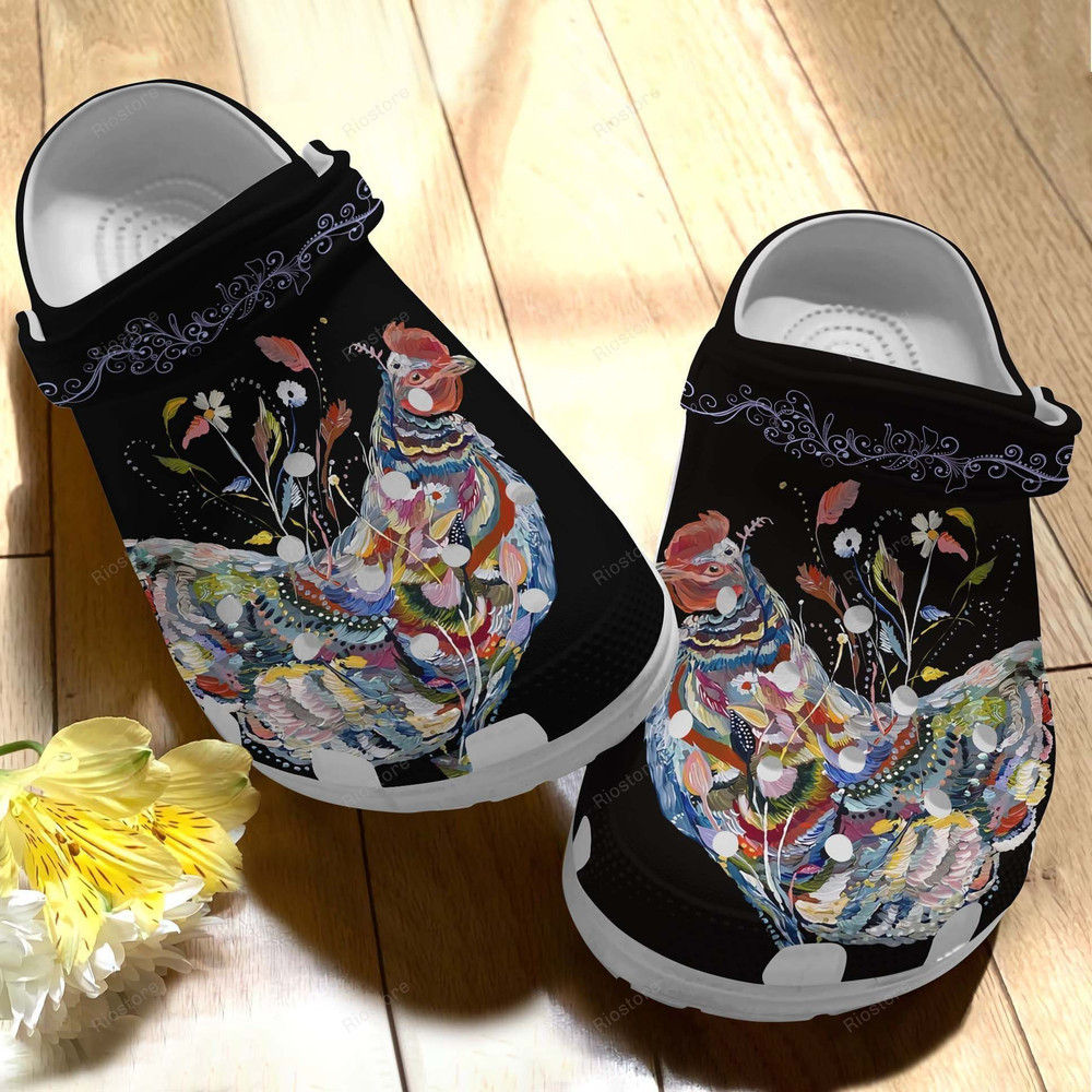 Rooster Art Colorful Chicken Gift For Lover Rubber clog Shoes Comfy Footwear