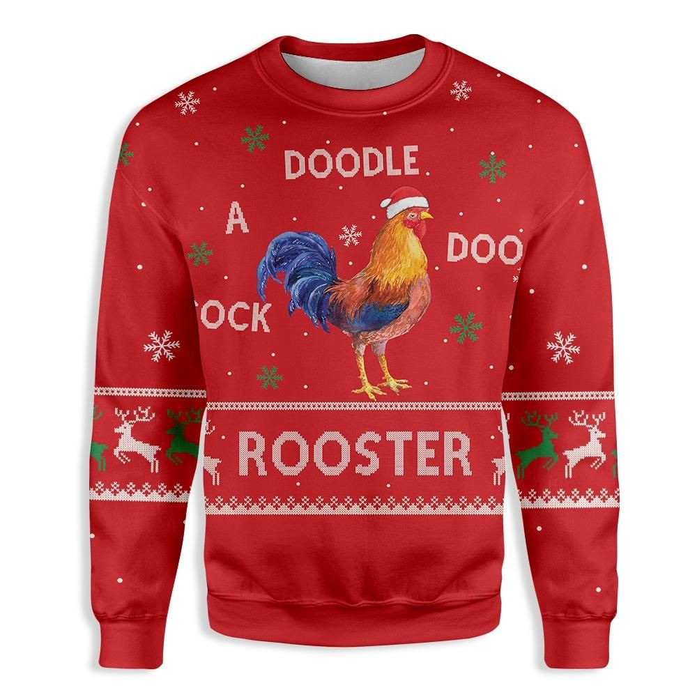 Rooster Christmas Ugly Christmas Sweater Adult 3D Funny Matching for family