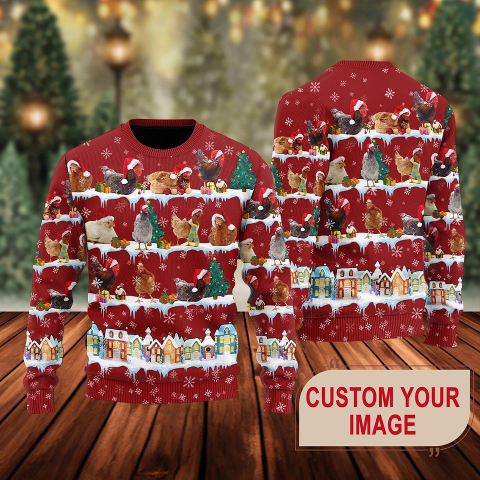 Rooster Farm Christmas 3D Ugly Sweater, Chicken Xmas Sweatshirt