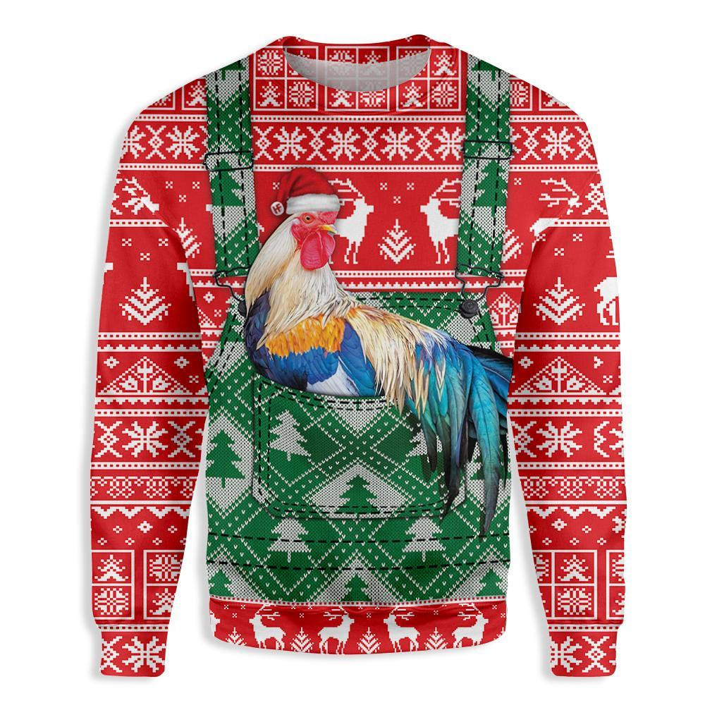 Rooster Pattern Ugly Christmas Sweater Adult 3D Funny Matching for family