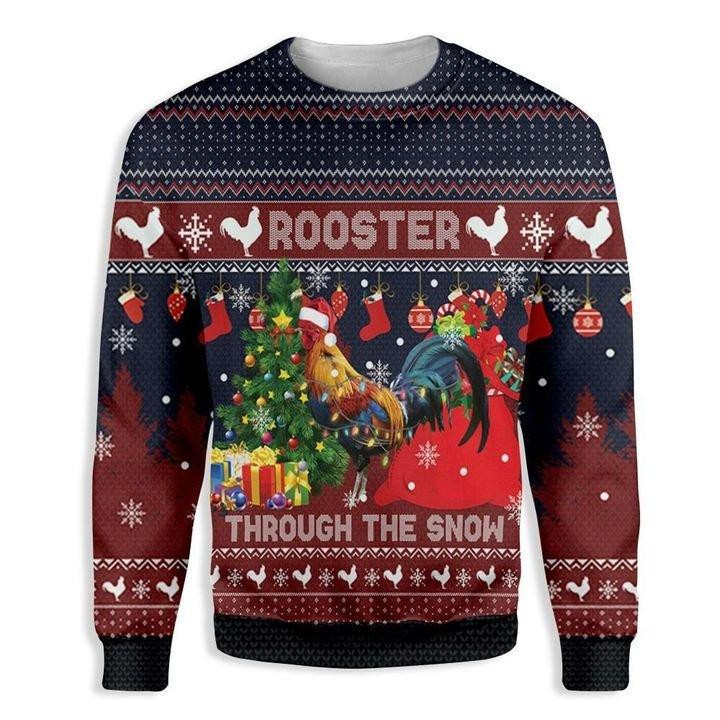 Rooster Through The Snow Ugly Christmas Sweater Adult 3D Funny Matching for family
