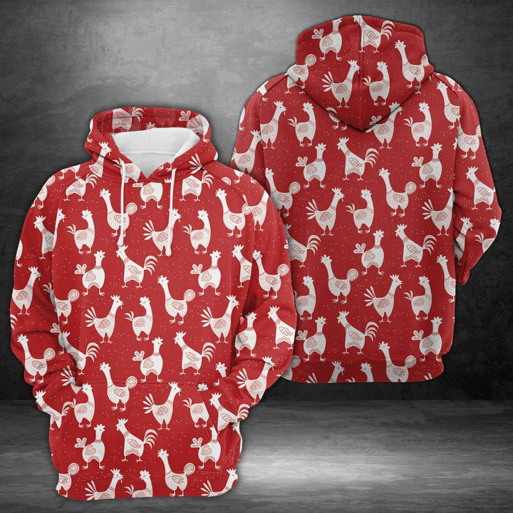 Roosters On The Red 3D All Over Print Hoodie, Zip Hoodie