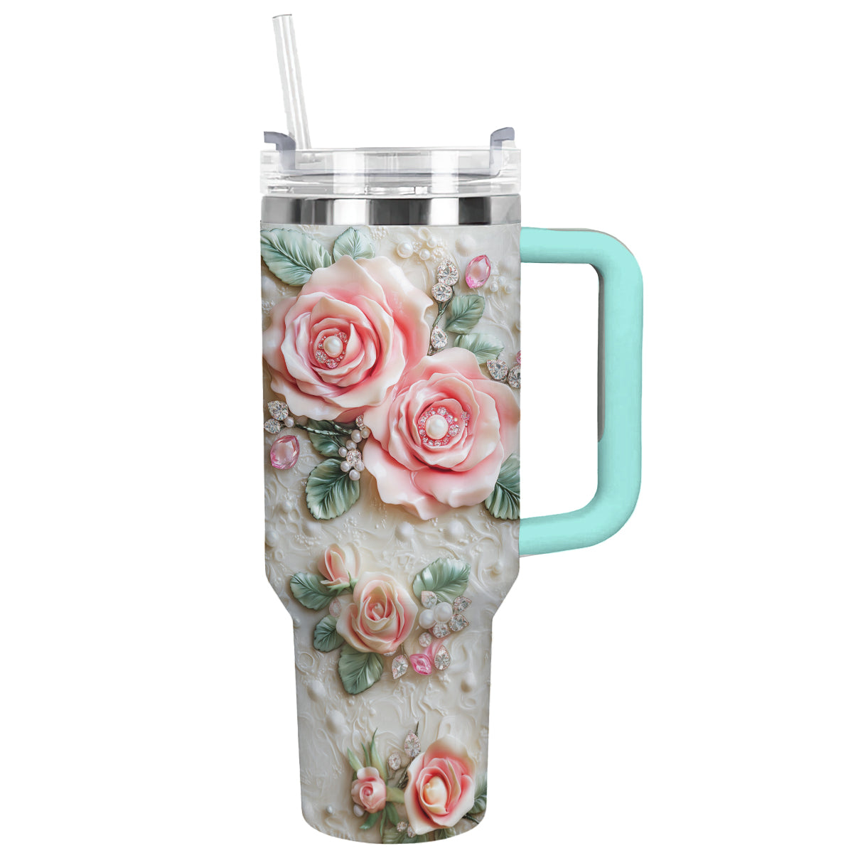 Rose Flower Custom Stanley Cup 40 oz 30 oz Tumbler With HandleTVC2301293