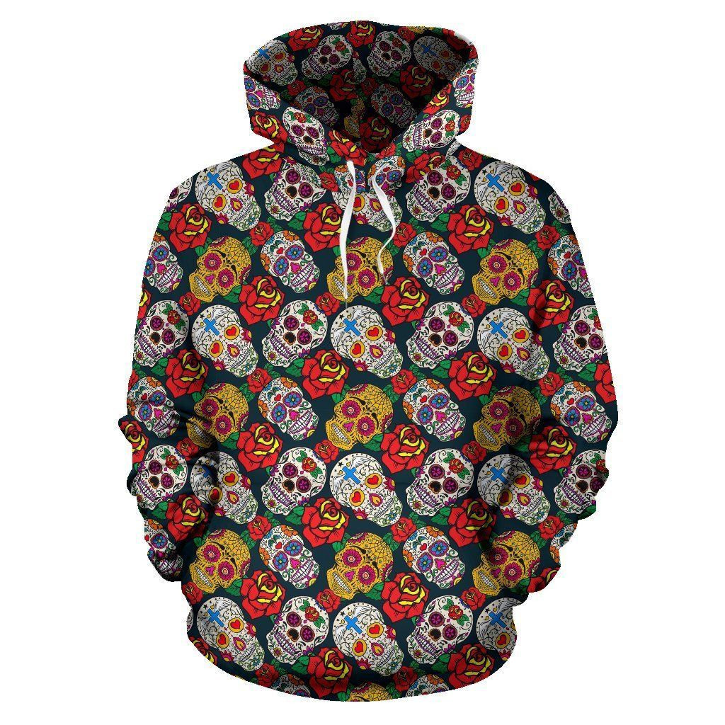 Rose Sugar Skull Skeleton Girly Floral 3D All Over Print Hoodie, Zip Hoodie
