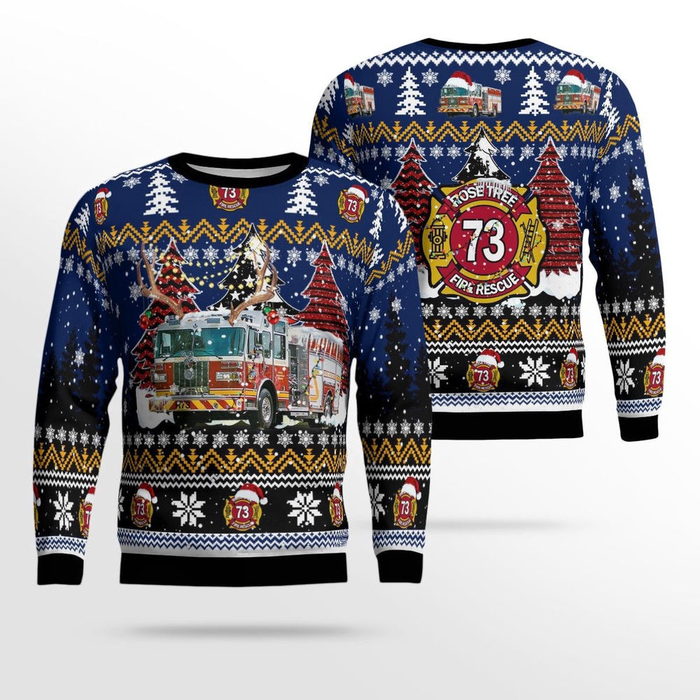 Rose Tree Fire Company Media Pennsylvania Christmas AOP Ugly Sweater Unisex Christmas Gift