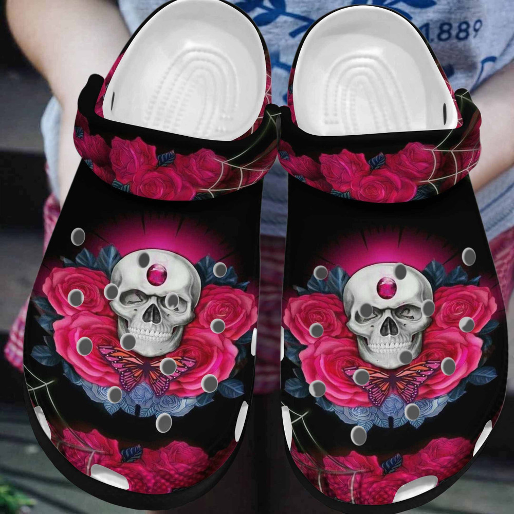 Roses Skullcap Butterfly Cool Gift For Lover Rubber clog Shoes Comfy Footwear
