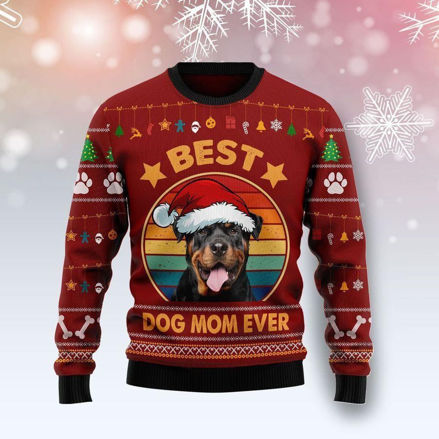 Rottweiler Best Dog Mom Ever Ugly Christmas Sweater Adult 3D Funny Matching for family