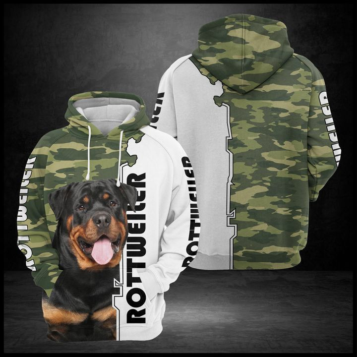 Rottweiler Camo Pattern 3D All Over Print Hoodie, Zip Hoodie