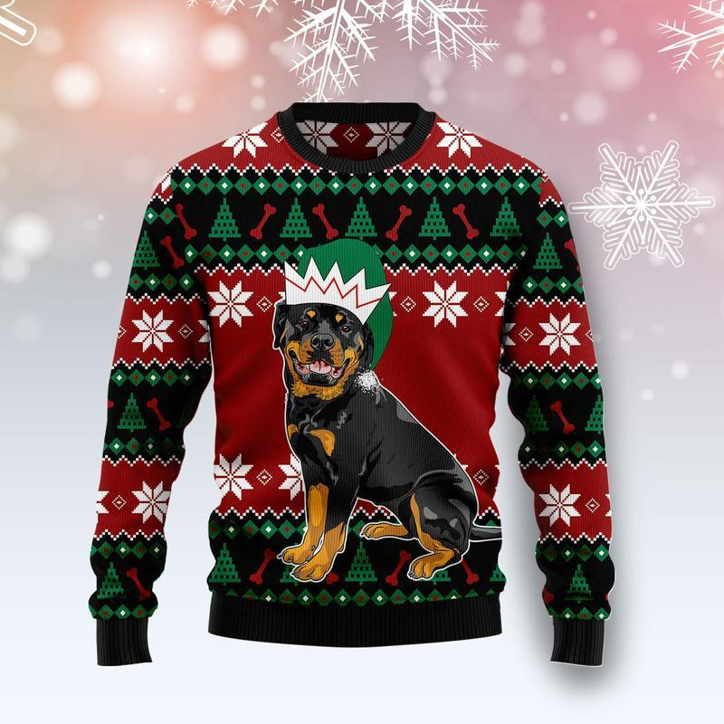 Rottweiler Cute Ugly Christmas Sweater Adult 3D Funny Matching for family