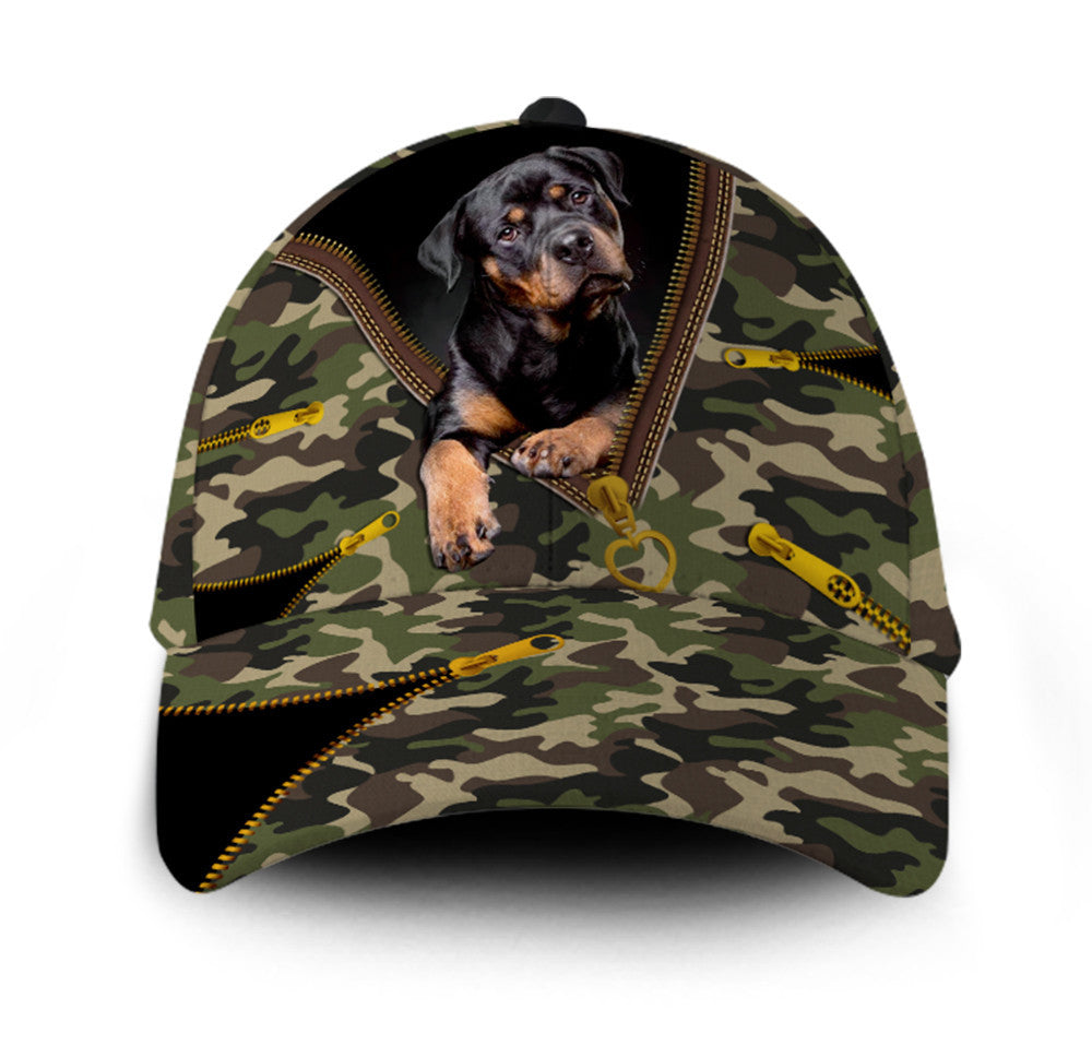 Rottweiler Dog Camo Zipper Hat Classic Cap Trucker Hats Custom Hats Gifts For Men & Women