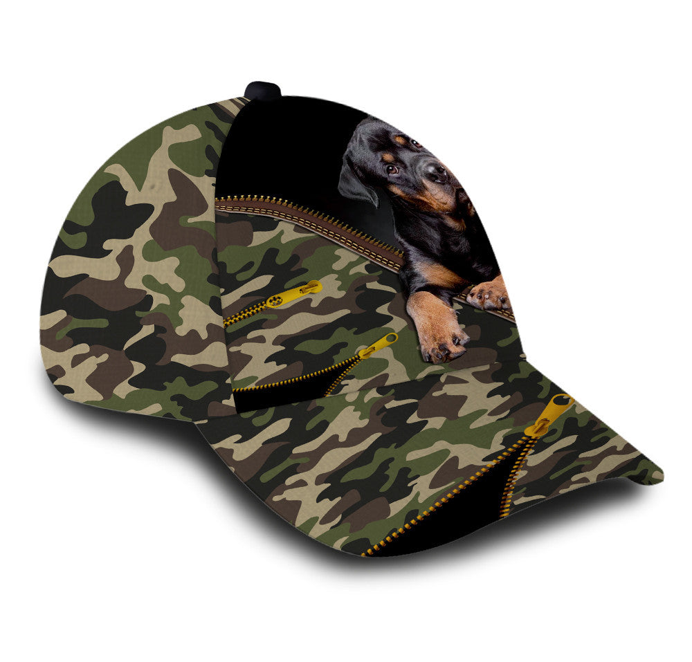 Rottweiler Dog Camo Zipper Hat Classic Cap Trucker Hats Custom Hats Gifts For Men & Women