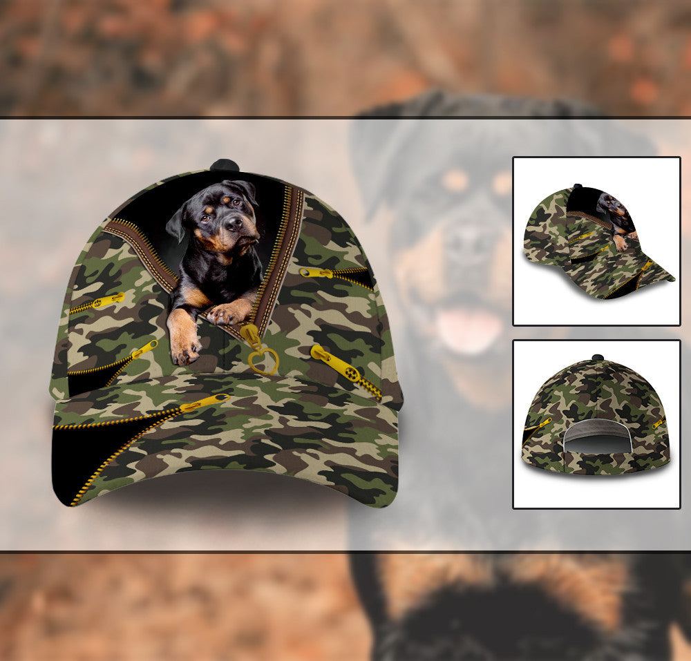 Rottweiler Dog Camo Zipper Hat Classic Cap Trucker Hats Custom Hats Gifts For Men & Women