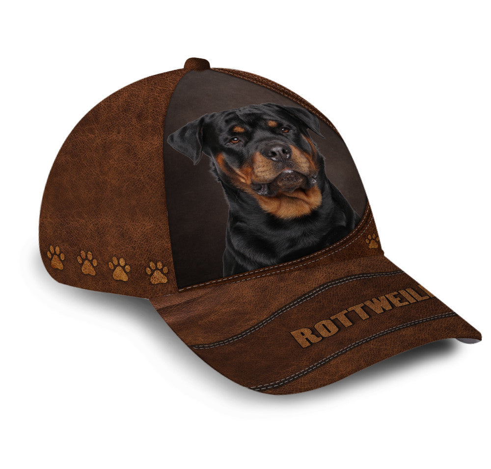 Rottweiler Dog Leather Hat Classic Cap Trucker Hats Custom Hats Gifts For Men & Women