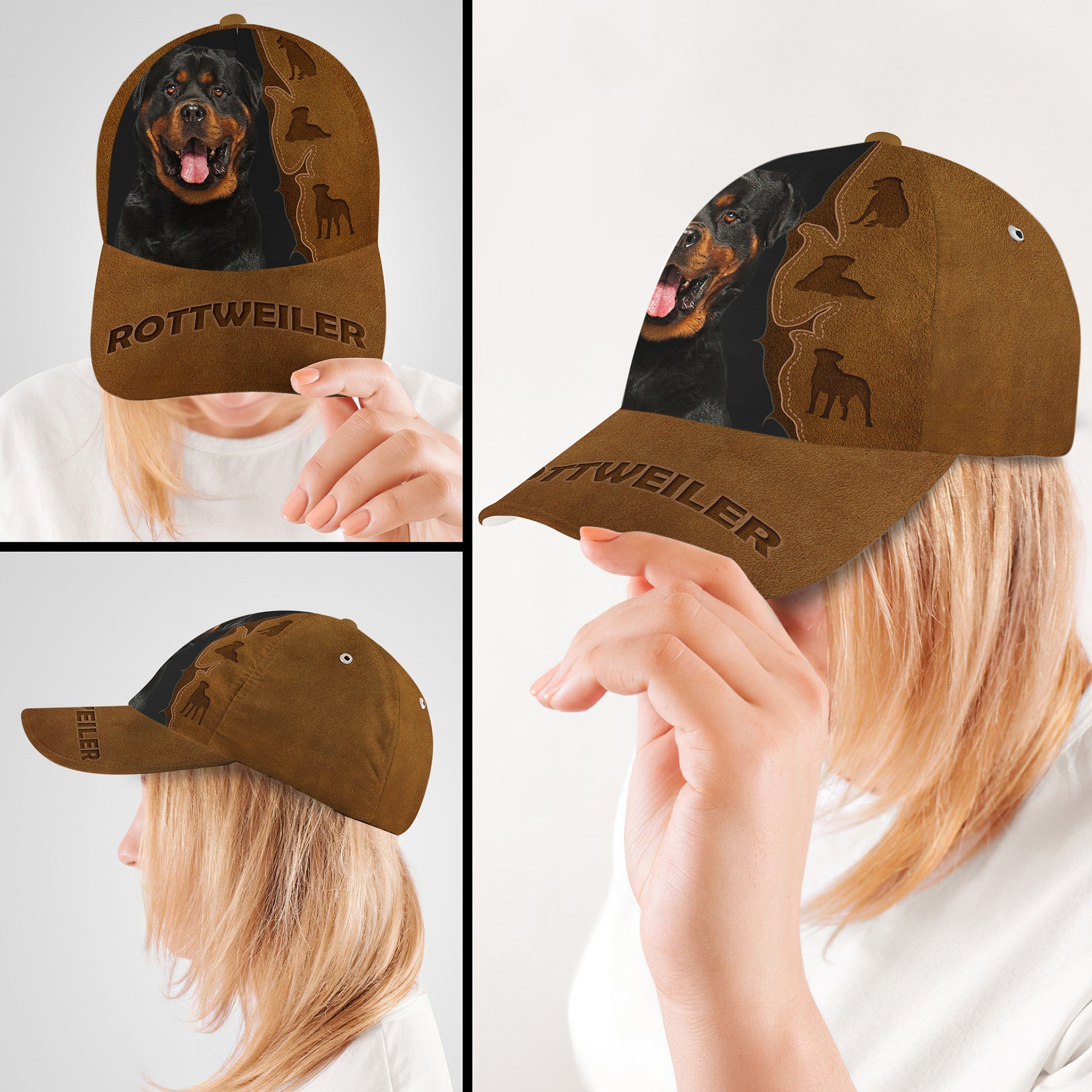 Rottweiler Dog Leather Hat Classic Cap Trucker Hats Custom Hats Gifts For Men & Women