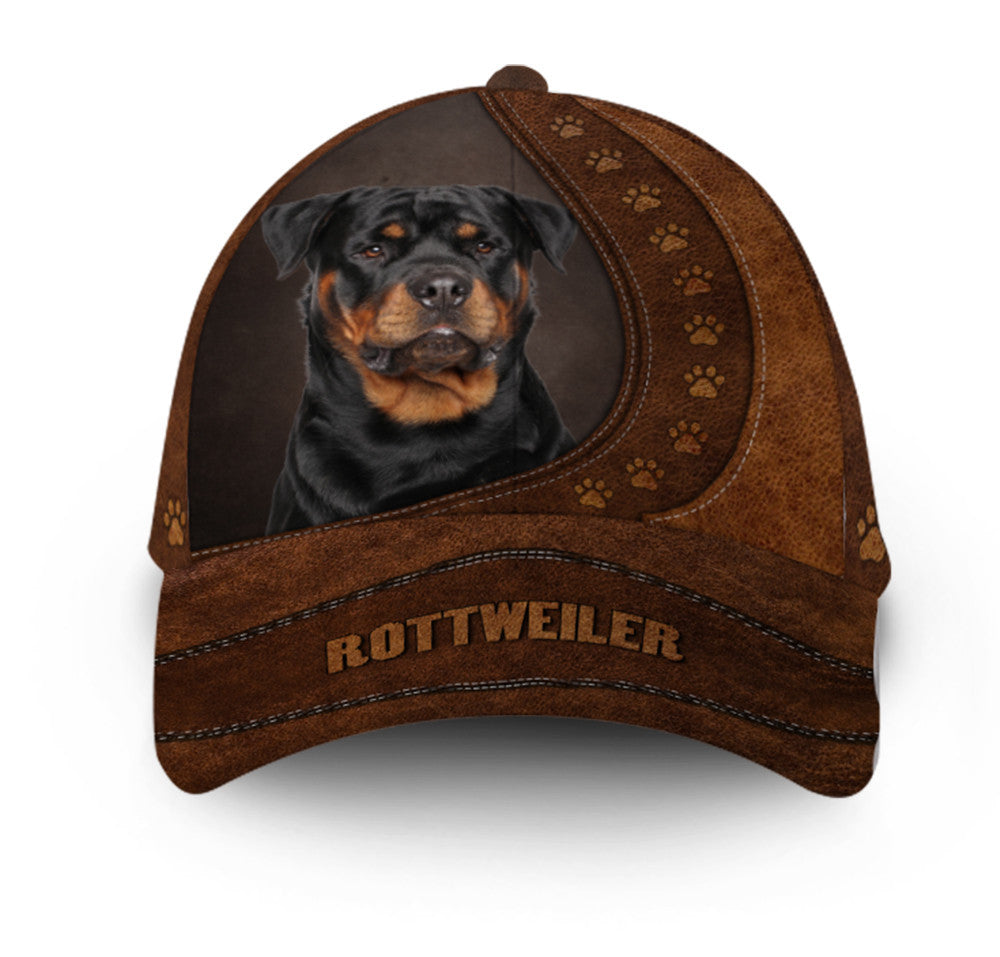 Rottweiler Dog Leather Hat Classic Cap Trucker Hats Custom Hats Gifts For Men & Women