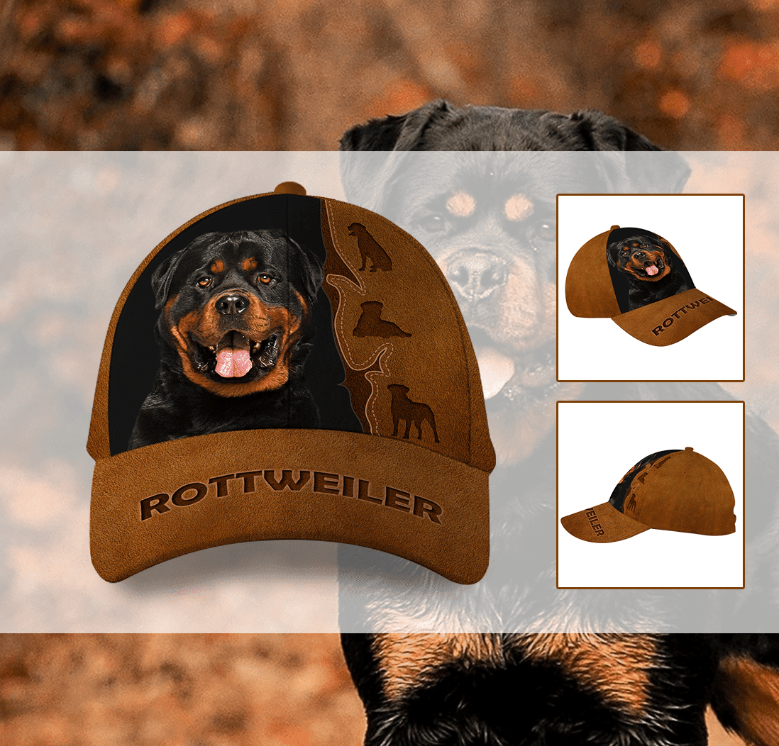 Rottweiler Dog Leather Hat Classic Cap Trucker Hats Custom Hats Gifts For Men & Women