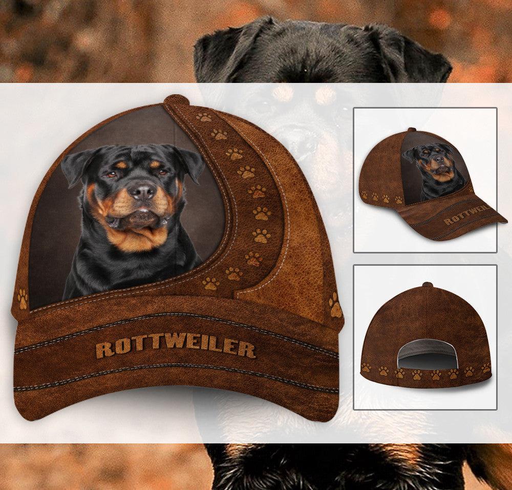 Rottweiler Dog Leather Hat Classic Cap Trucker Hats Custom Hats Gifts For Men & Women