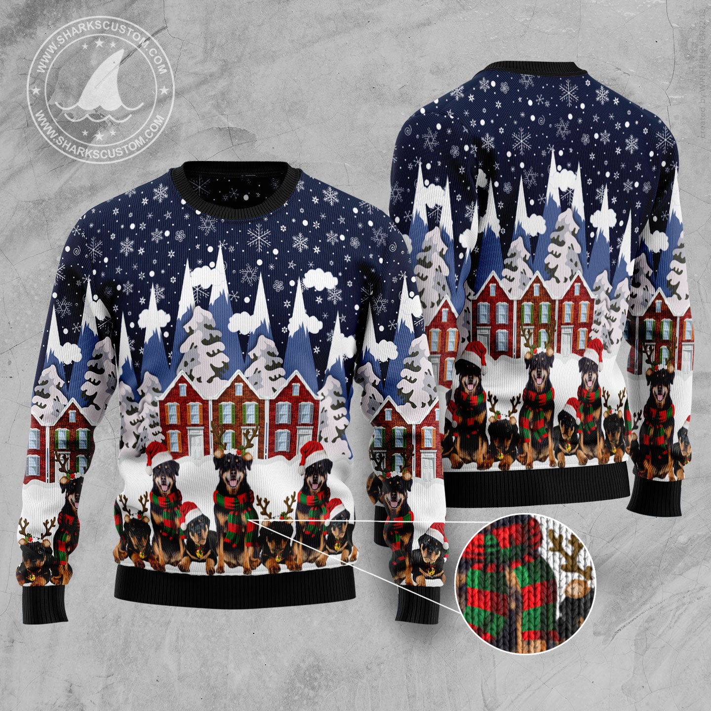 Rottweiler Family Ugly Christmas Sweater - Image 3
