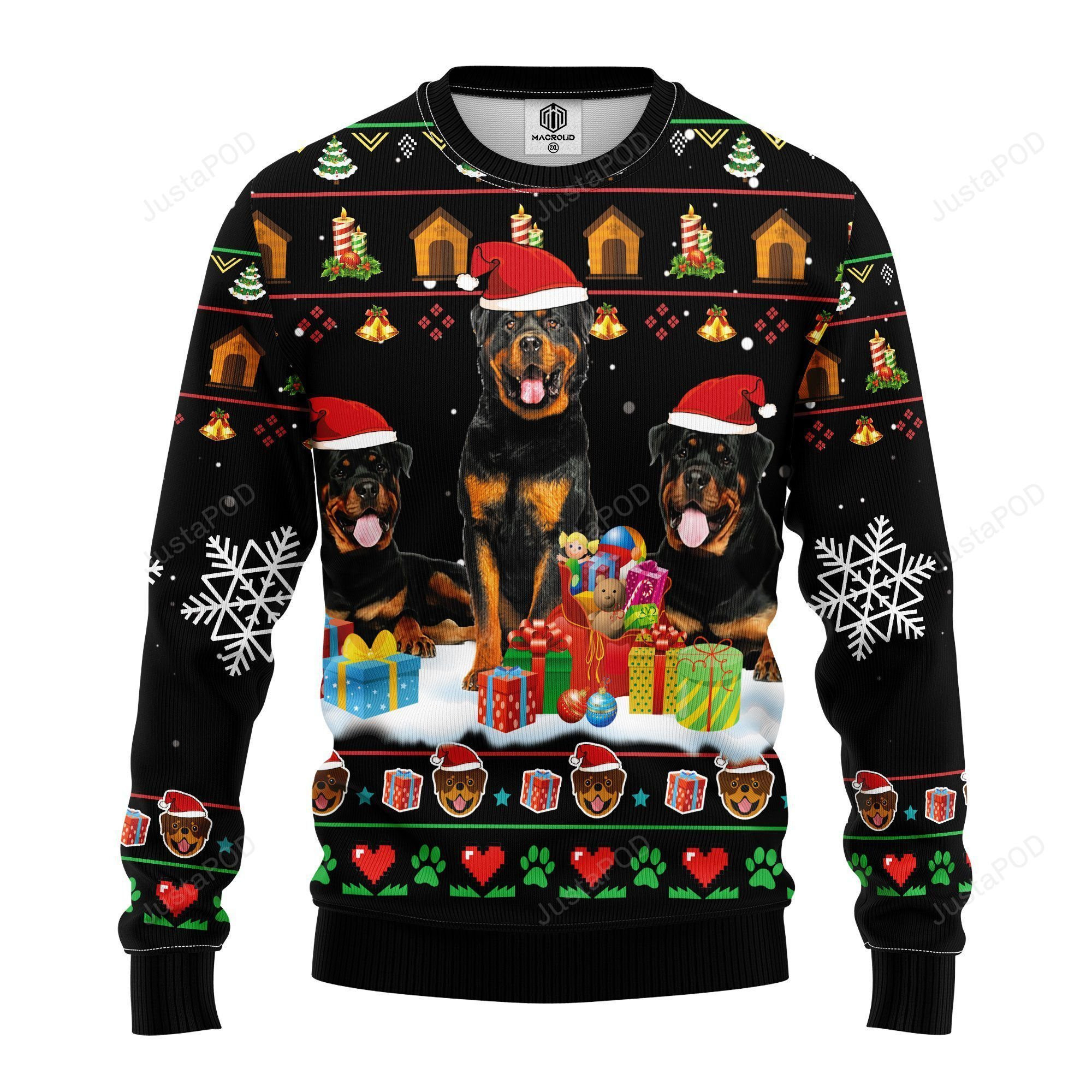 Rottweiler For Merry Christmas Ugly Christmas Sweater Adult 3D Funny Matching for family
