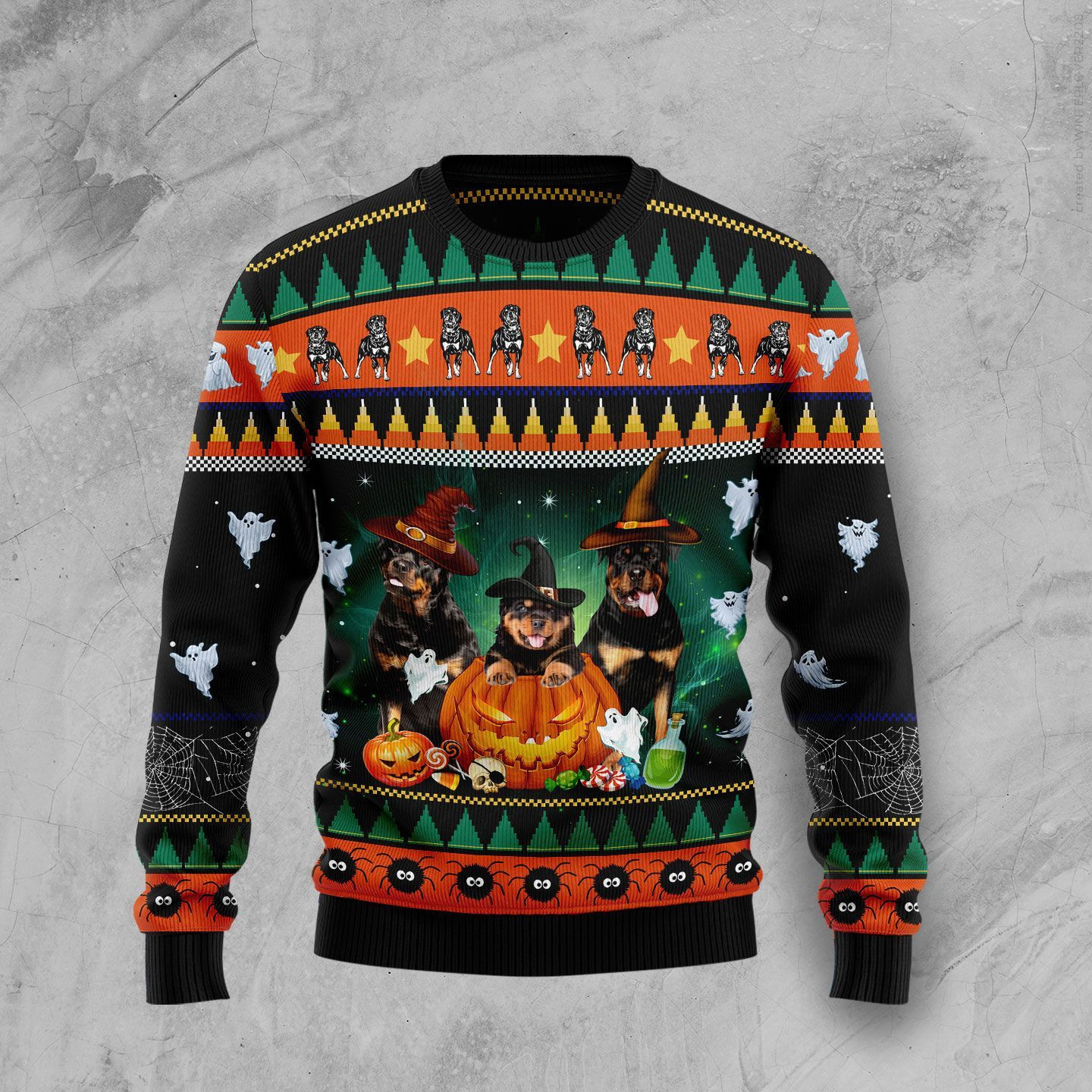 Rottweiler Halloween For Unisex Ugly Christmas Sweater Adult 3D Funny Matching for family