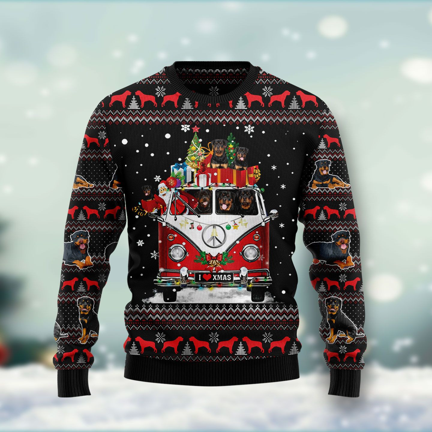 Rottweiler I Love Xmas Ugly Christmas Sweater Adult 3D Funny Matching for family