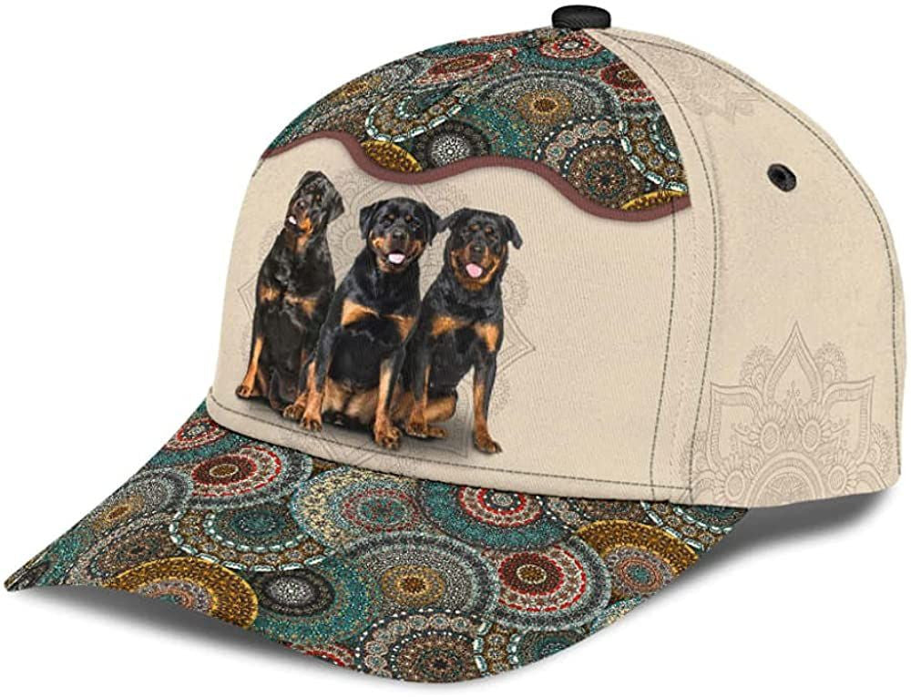 Rottweiler Lovely Cute Brocade Pattern Wonderful 3D Printed Unisex Hat Classic Cap Trucker Hats Custom Hats Gifts For Men & Women