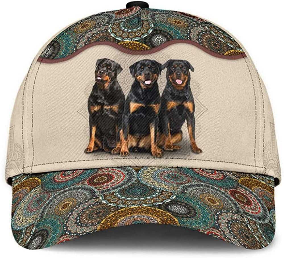 Rottweiler Lovely Cute Brocade Pattern Wonderful 3D Printed Unisex Hat Classic Cap Trucker Hats Custom Hats Gifts For Men & Women