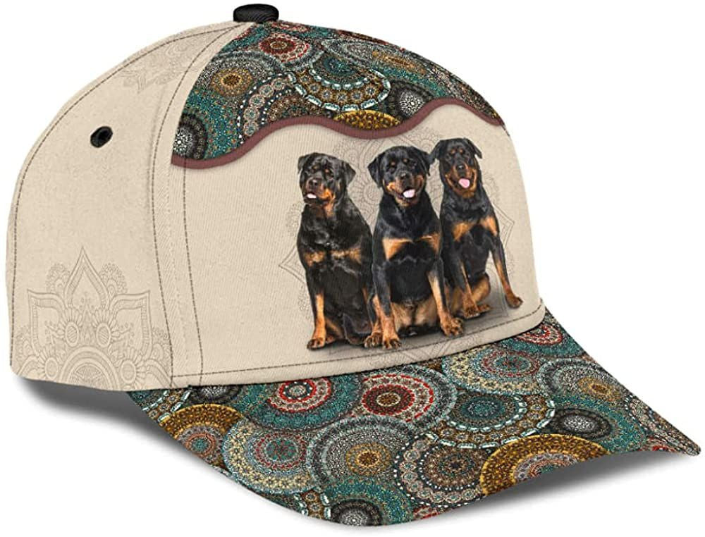 Rottweiler Lovely Cute Brocade Pattern Wonderful 3D Printed Unisex Hat Classic Cap Trucker Hats Custom Hats Gifts For Men & Women