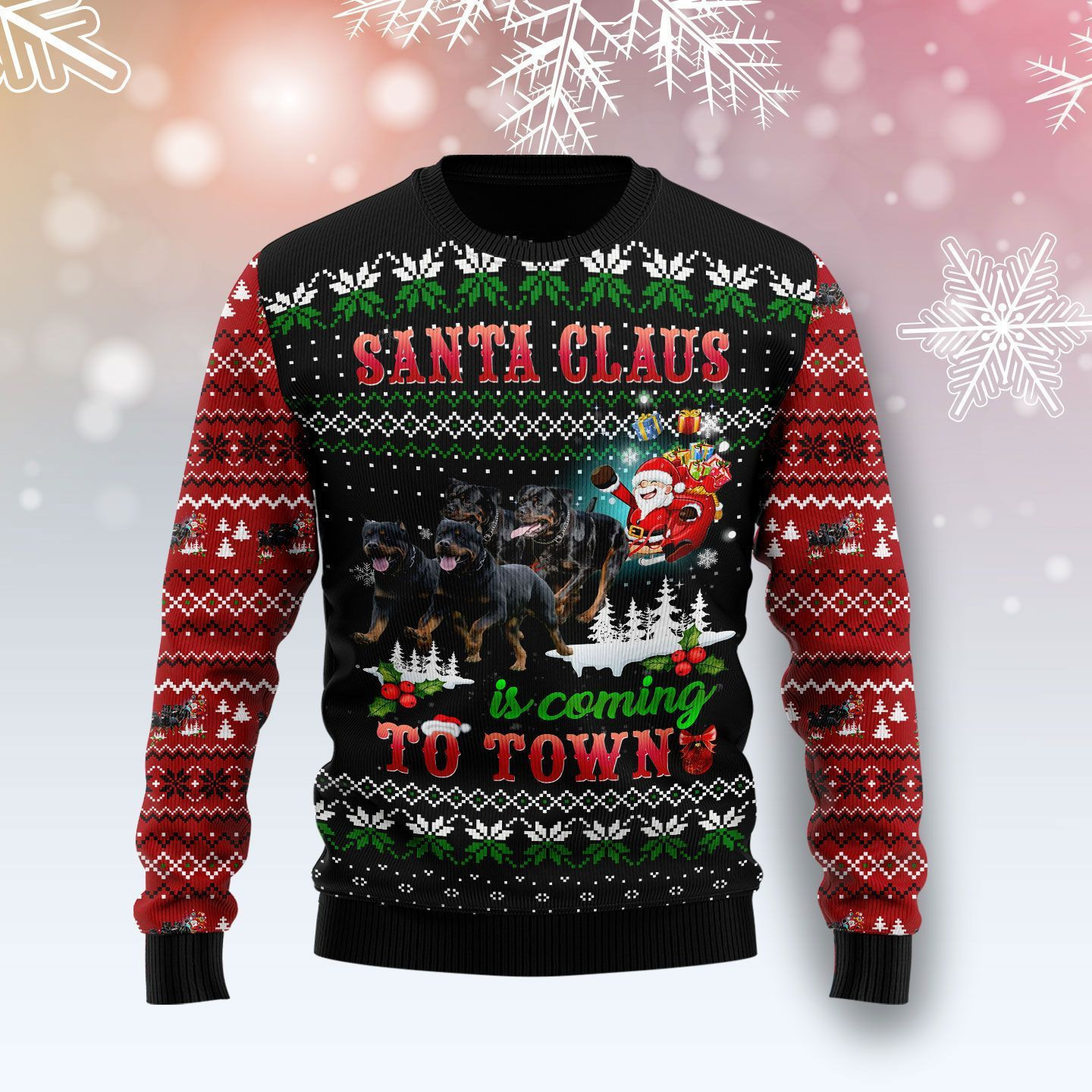 Rottweiler Town Christmas Ugly Christmas Sweater Adult 3D Funny Matching for family