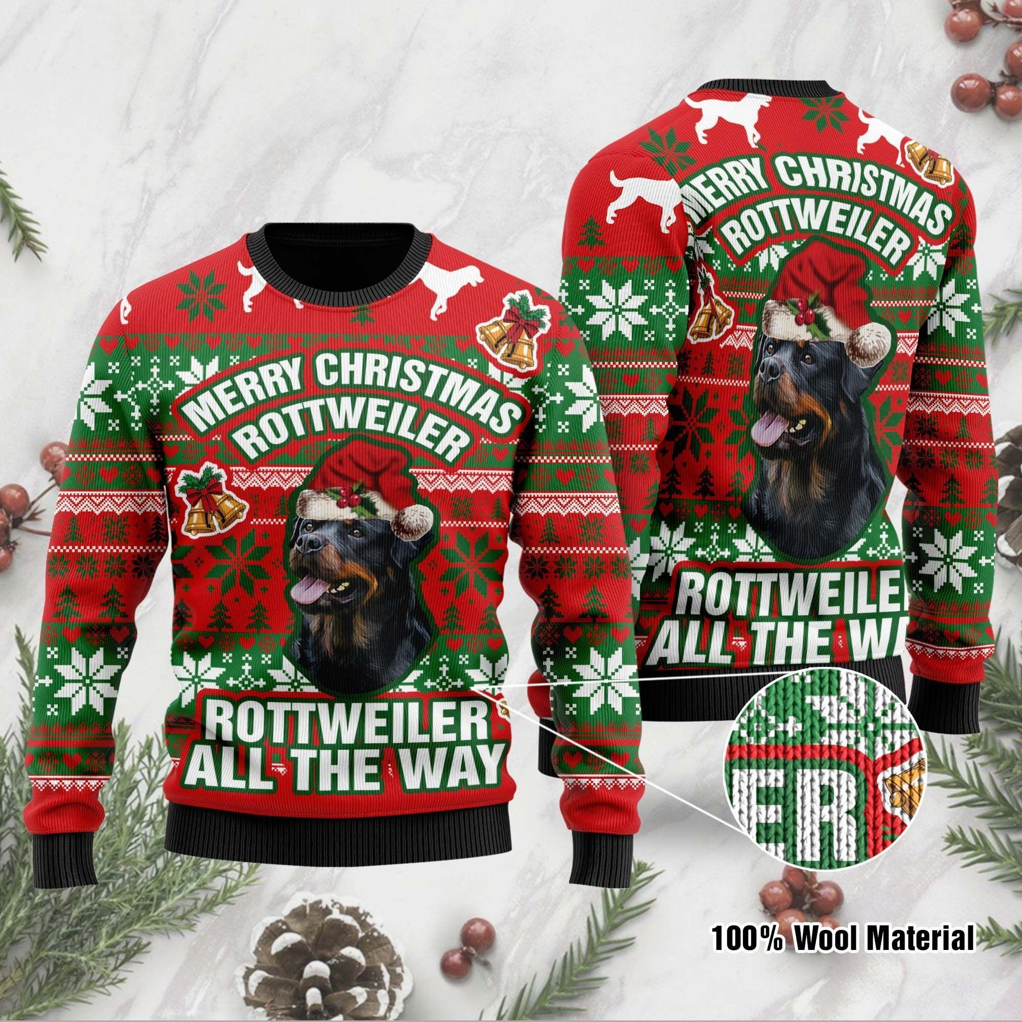 Rottweiler Xmas Ugly Christmas Sweater Adult 3D Funny Matching for family