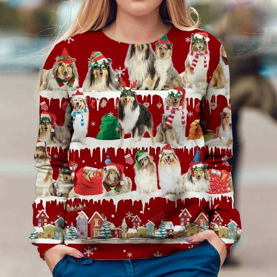 Rough Collie Ugly Christmas Sweater Adult 3D Funny Matching for family