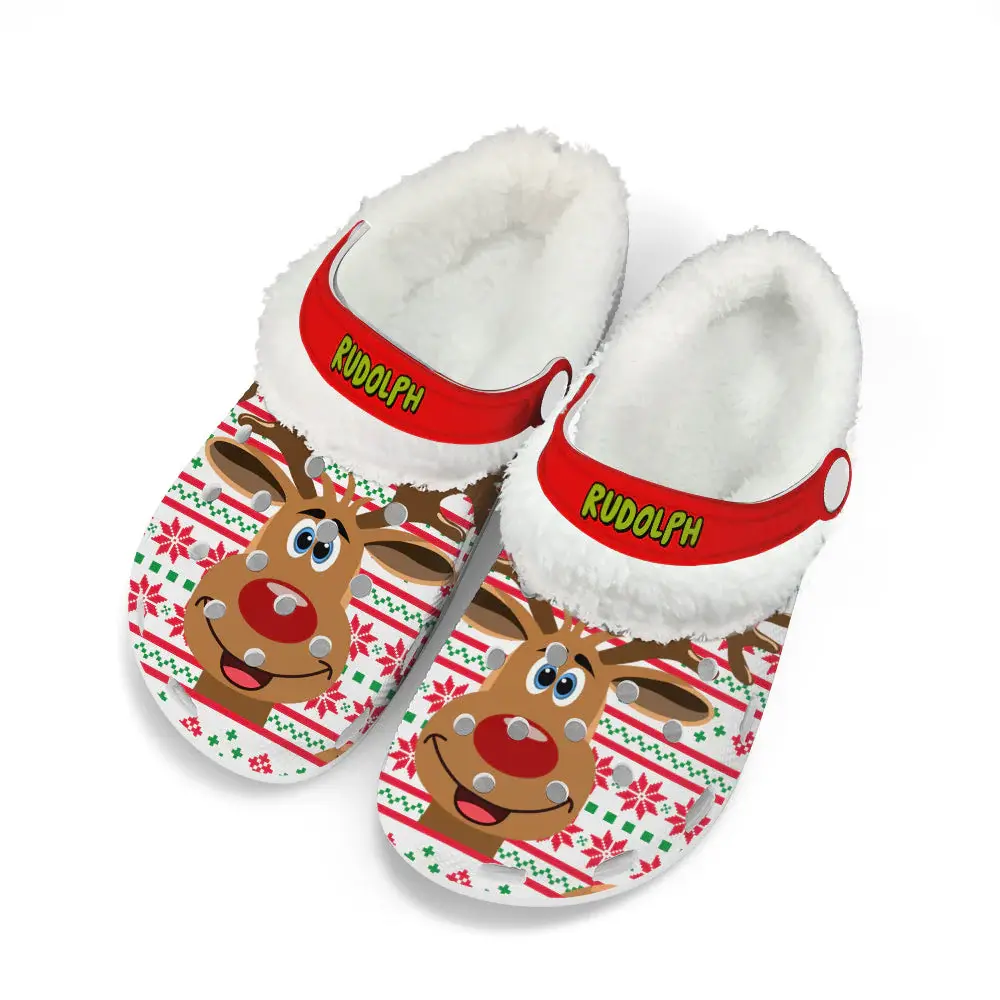 Rudolph The Reindeer Christmas Crocs Crocband Fleece Lined Clogs Shoes Comfortable For Men Women and Kids In Winter