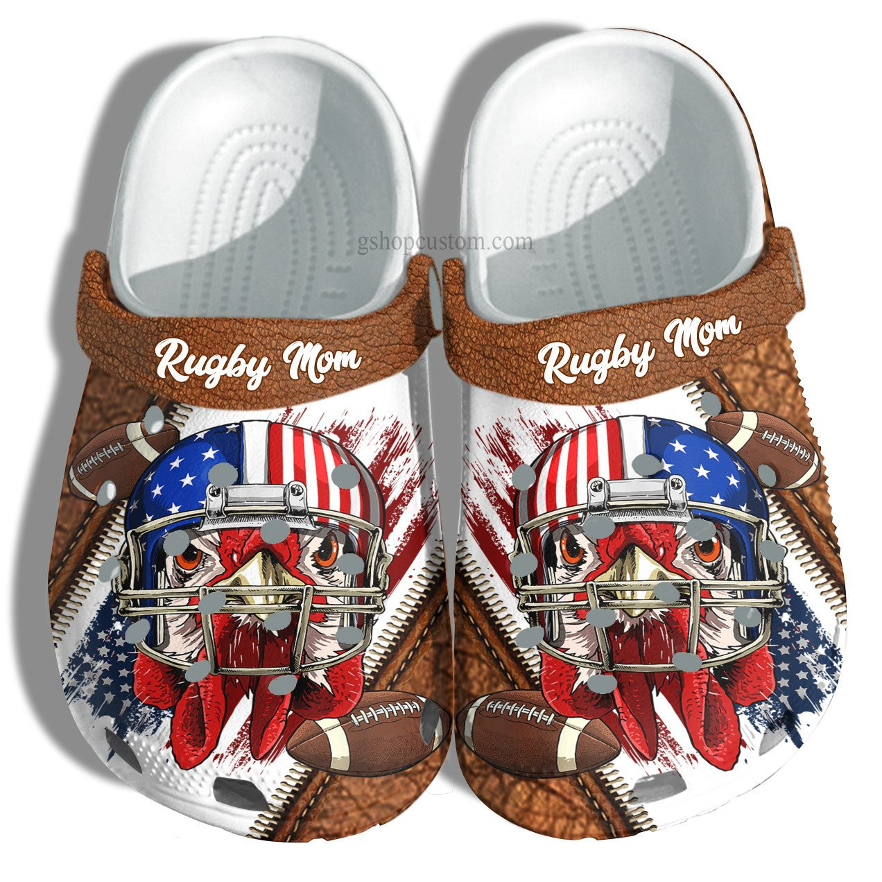 Rugby Chicken America Flag Croc Shoes Gift Men Women- Football Rugby Usa Flag 4Th Of July Shoes Customize