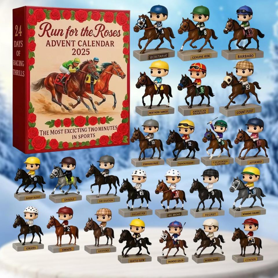 Run for the Roses Advent Calendar 2025, 24-Day Christmas Countdown with Mini Horse & Racing Figurines