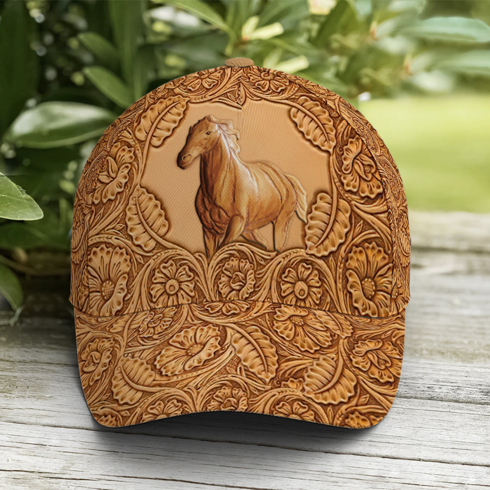 Running Horse Wood Style Baseball Cap Trucker Hats Custom Hats Gifts For Men & Women