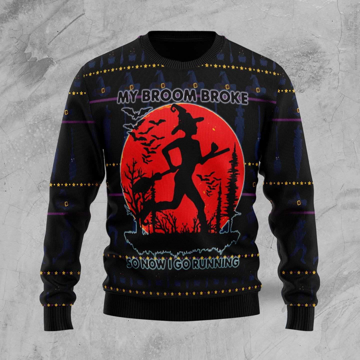 Running Witch Ugly Christmas Sweater Adult 3D Funny Matching for family
