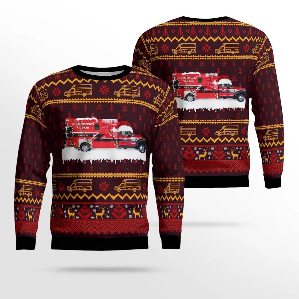 Rush Springs EMS Rush Springs Oklahoma Christmas AOP Ugly Sweater Unisex Christmas Gift