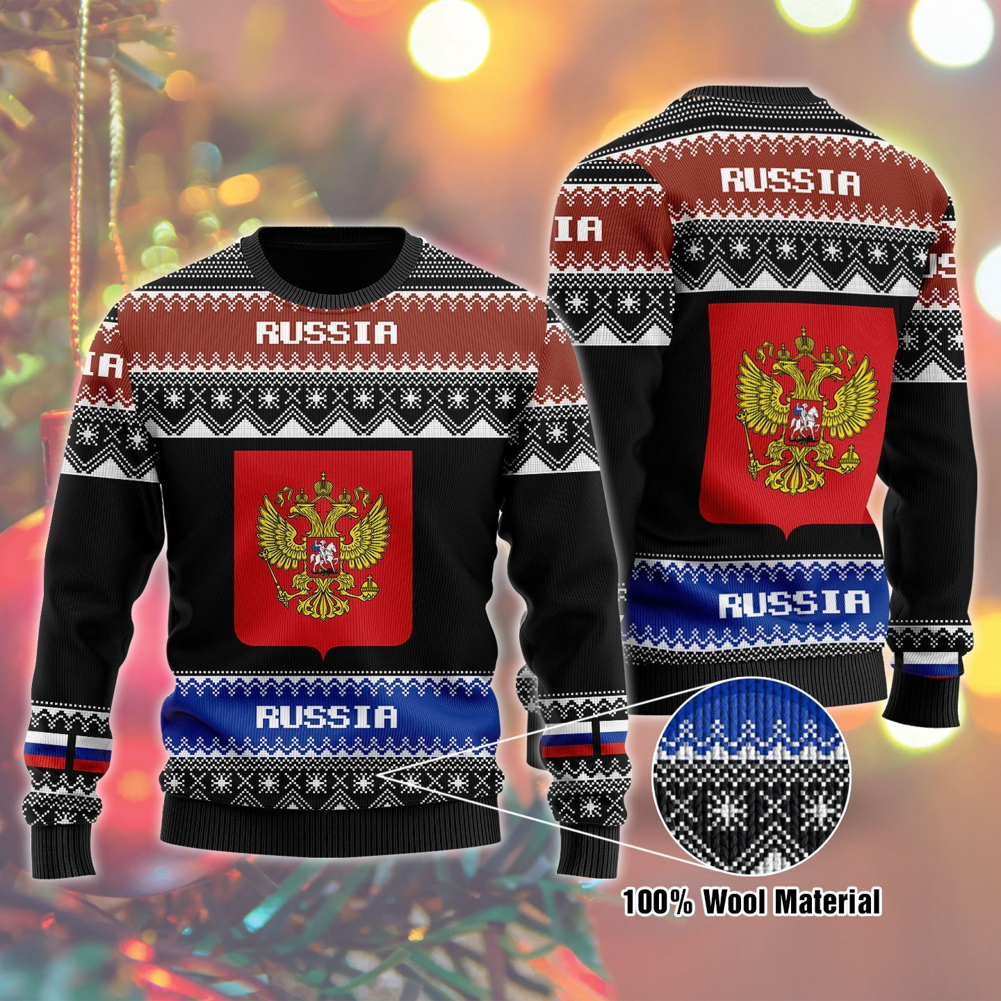 Russia Ugly Christmas Sweater Adult 3D Funny Matching for family