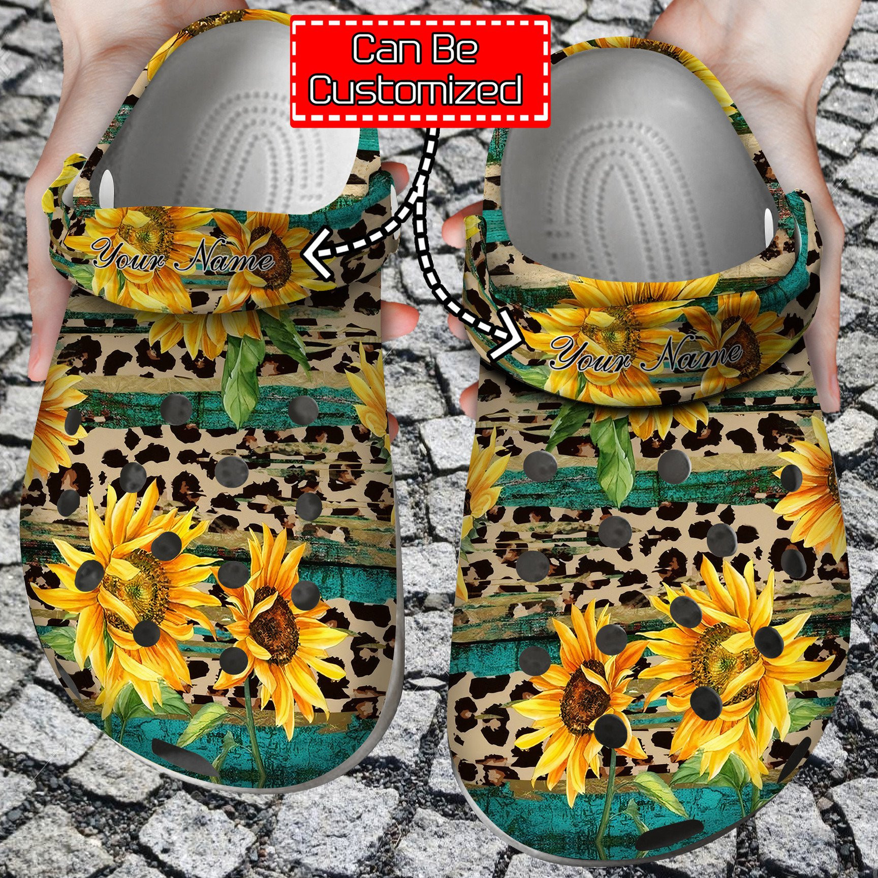 Rustic Sunflower Tea Wood Leopard clog Shoes Sunflower Print