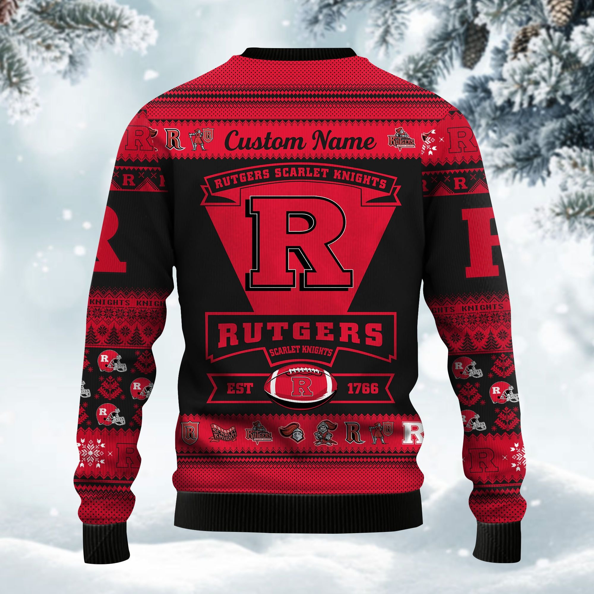 Rutgers Scarlet Knights Football Team Logo Personalized Ugly Christmas Sweater Adult 3D Funny Matching for family - Image 3