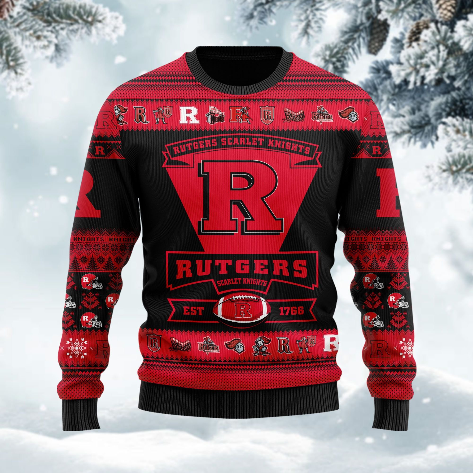 Rutgers Scarlet Knights Football Team Logo Personalized Ugly Christmas Sweater Adult 3D Funny Matching for family - Image 2