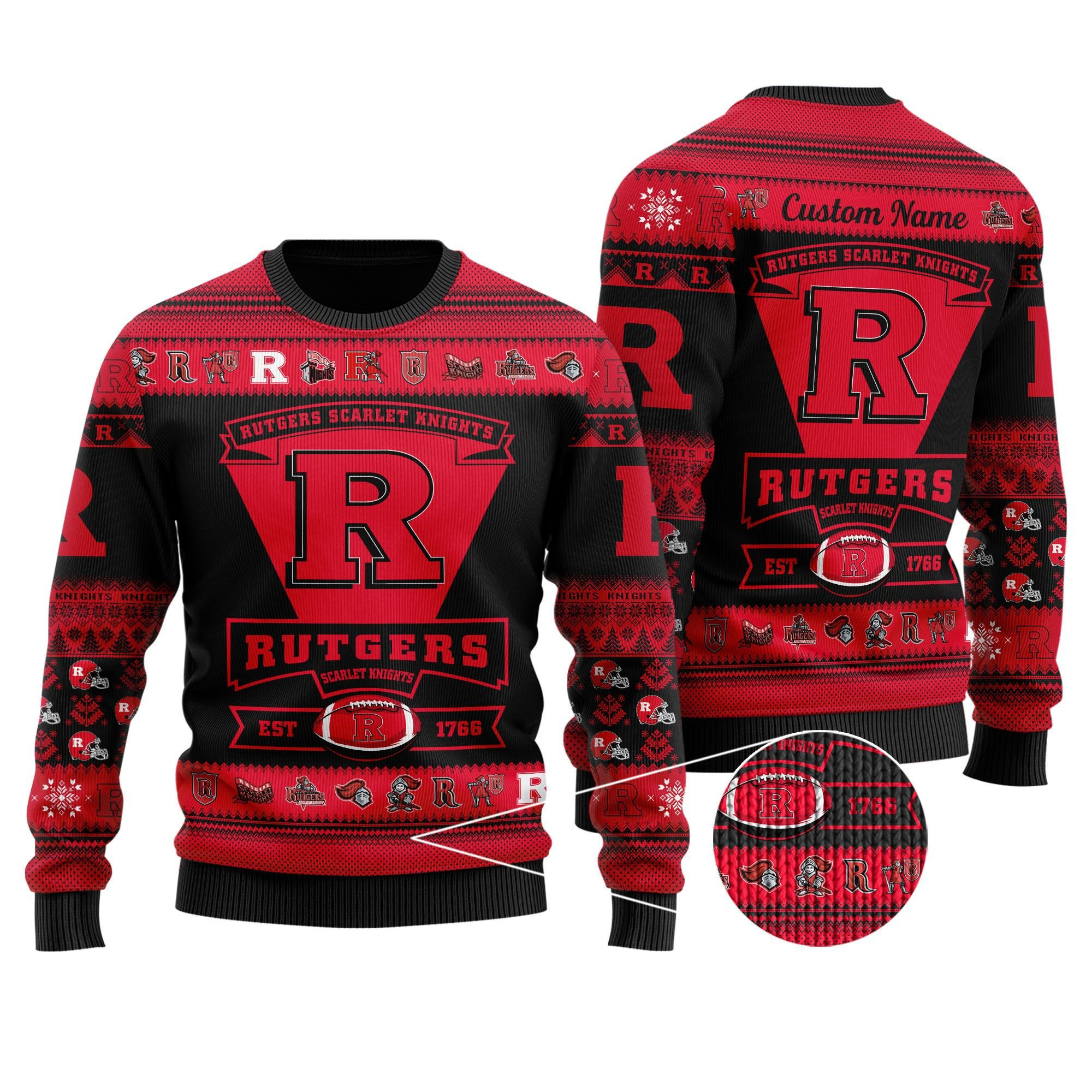 Rutgers Scarlet Knights Football Team Logo Personalized Ugly Christmas Sweater Adult 3D Funny Matching for family