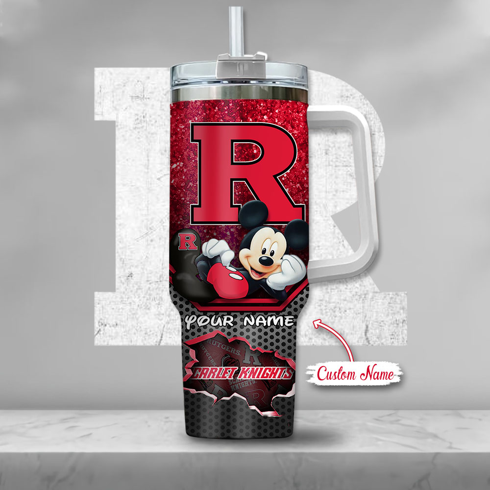 Rutgers Scarlet Knights NCAA Mickey Mouse Custom Stanley Cup 40 oz 30 oz Tumbler With HandleTVC230120 - Image 2