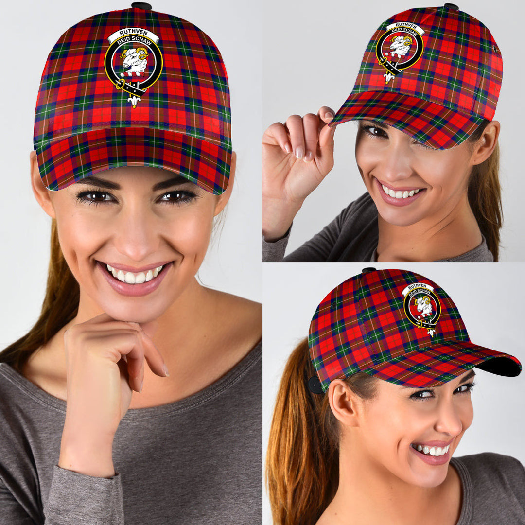 Ruthven Modern Tartan Baseball Cap, Tartan Plaid Cap with Family Crest K23 Trucker Hats Custom Hats Gifts For Men & Women