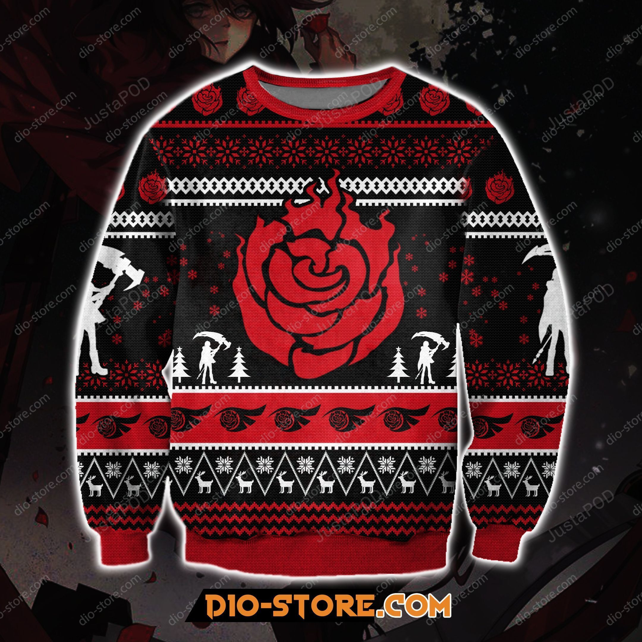Rwby Ruby Rose 3D Print Ugly Christmas Sweater Adult 3D Funny Matching for family