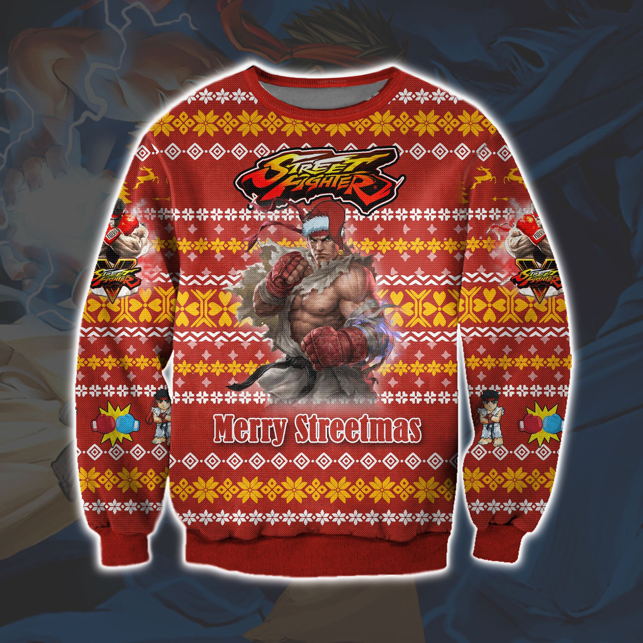 Ryu Street Fighter Ugly Christmas Sweater Adult 3D Funny Matching for family