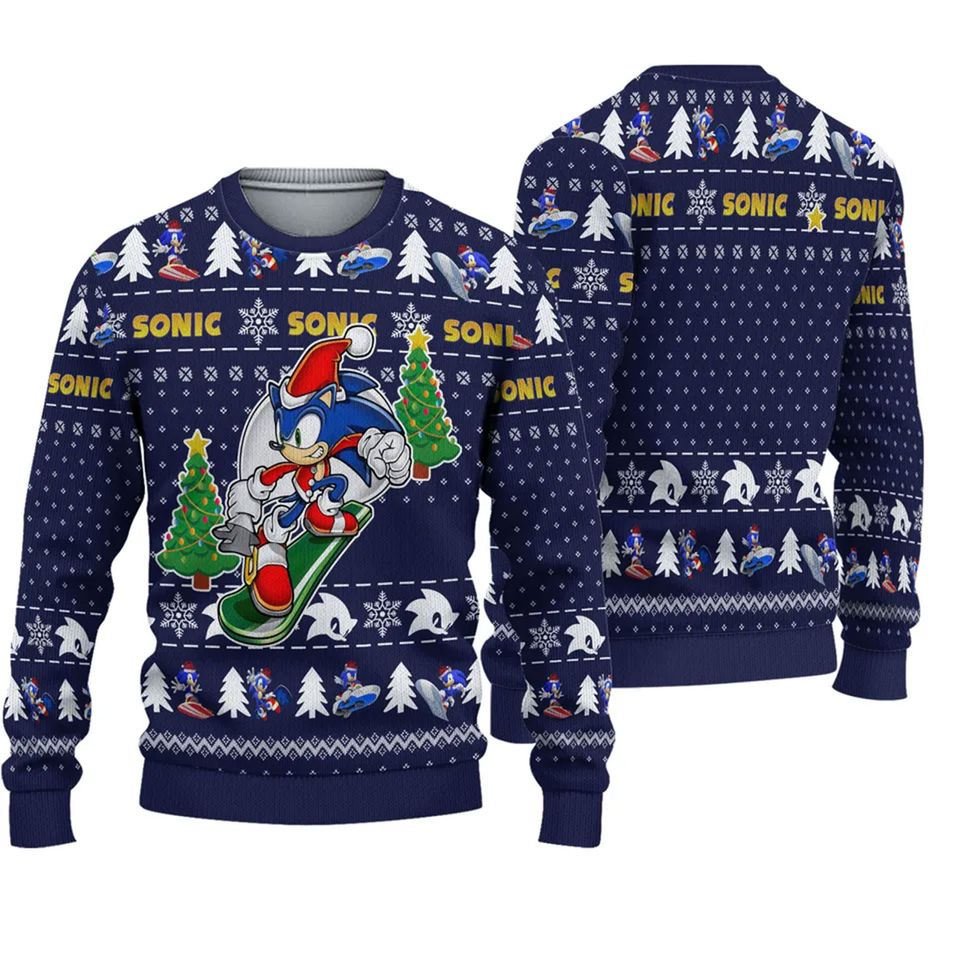 S O N I C ugly Christmas Sweater 3D Over Print