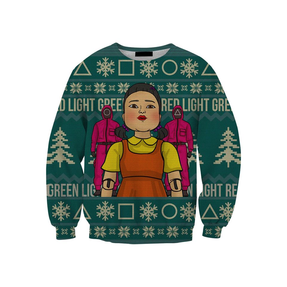 S Q U I D Game Ugly Christmas Sweater, Survival Game Show Ugly  3D Sweater